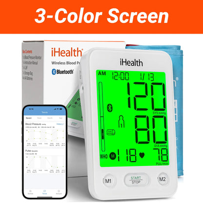 iHealth Bluetooth Blood Pressure Monitor – HSA/FSA Eligible, Large Cuff, Color Display & Dual User Memory