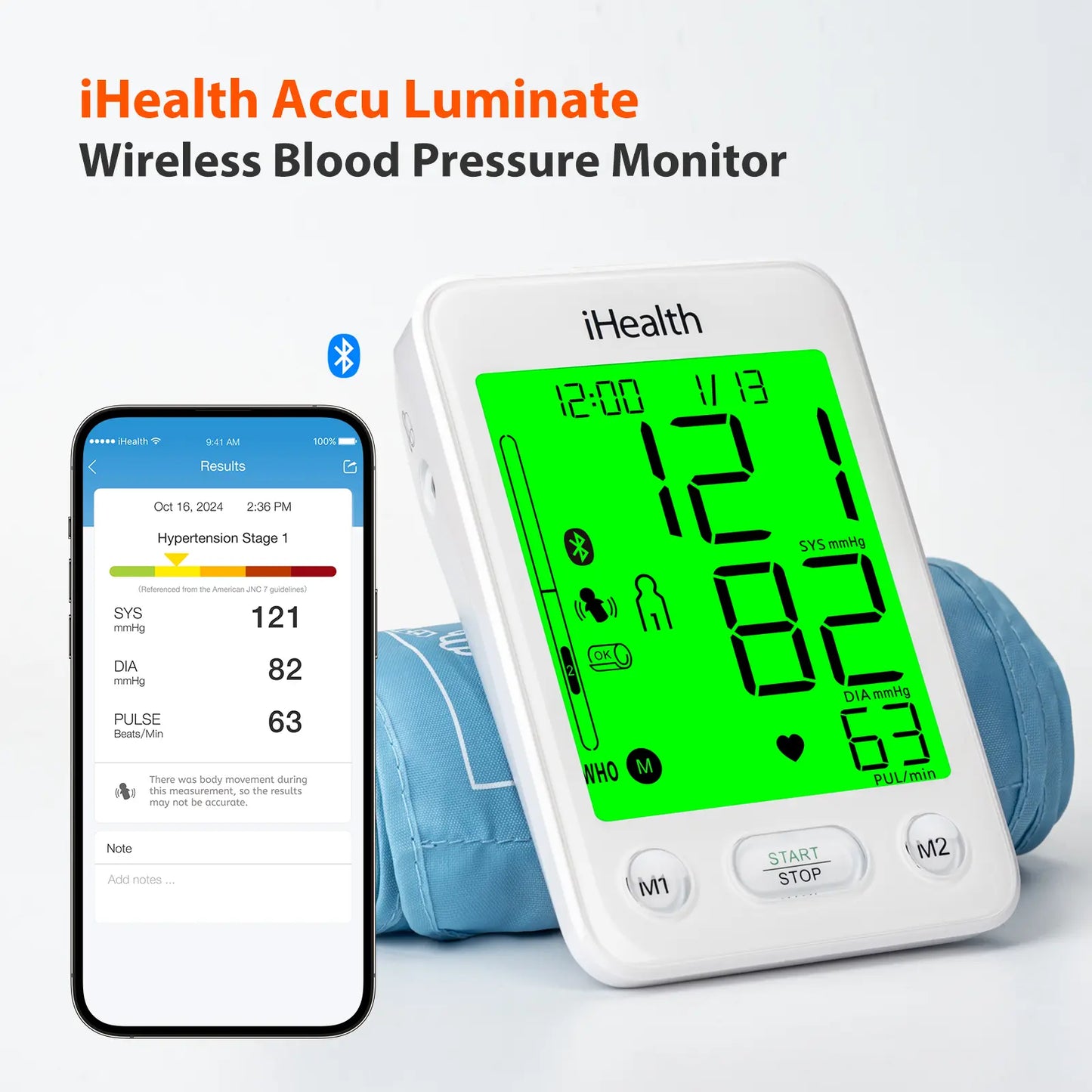 iHealth Bluetooth Blood Pressure Monitor – HSA/FSA Eligible, Large Cuff, Color Display & Dual User Memory