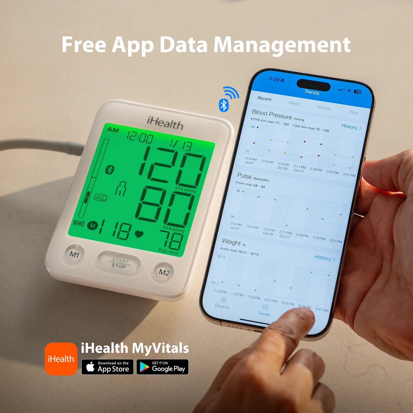 iHealth Bluetooth Blood Pressure Monitor – HSA/FSA Eligible, Large Cuff, Color Display & Dual User Memory