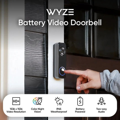 Wyze Battery Video Doorbell – Wireless 1536p HD Camera with 2-Way Talk & Color Night Vision