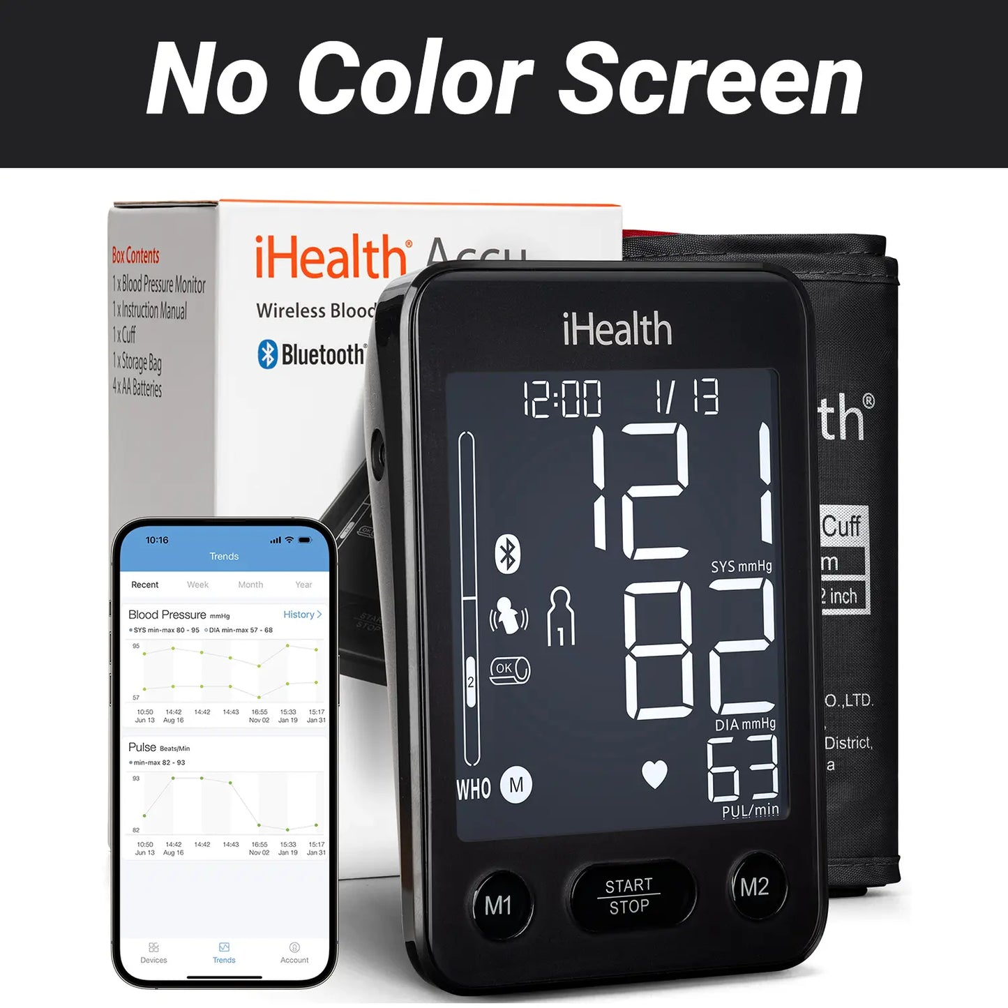 iHealth Bluetooth Blood Pressure Monitor – HSA/FSA Eligible, Large Cuff, Color Display & Dual User Memory